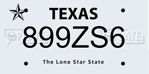 899ZS6 Texas License Plate