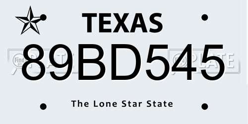 89BD545 Texas License Plate