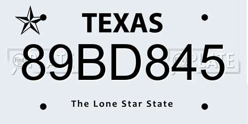 89BD845 Texas License Plate