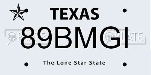 89BMGI Texas License Plate