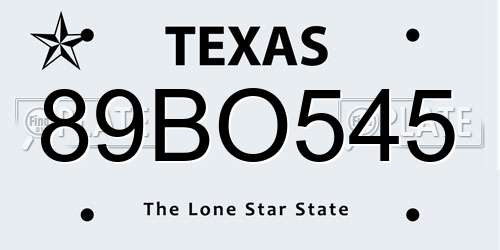 89BO545 Texas License Plate