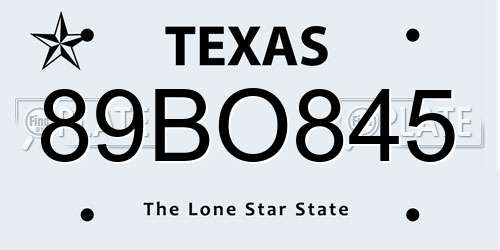 89BO845 Texas License Plate
