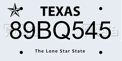 89BQ545 Texas License Plate