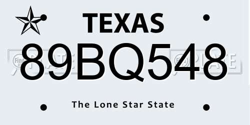 89BQ548 Texas License Plate