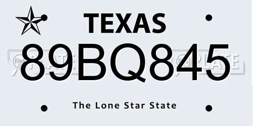 89BQ845 Texas License Plate