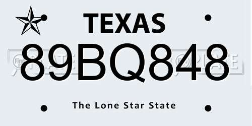 89BQ848 Texas License Plate