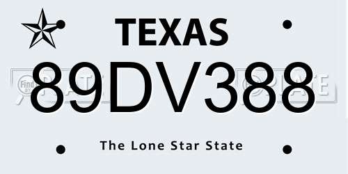 89DV388 Texas License Plate