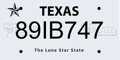 89IB747 Texas License Plate