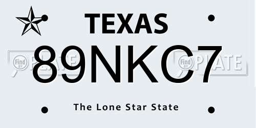 89NKC7 Texas License Plate