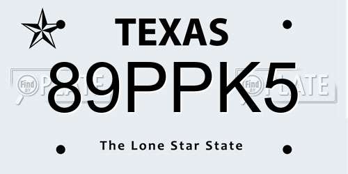 89PPK5 Texas License Plate