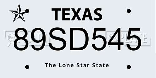 89SD545 Texas License Plate