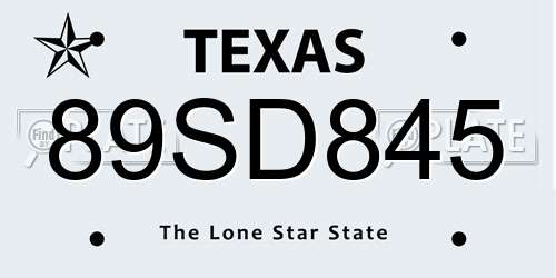 89SD845 Texas License Plate