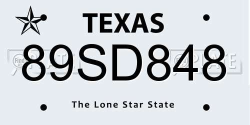 89SD848 Texas License Plate