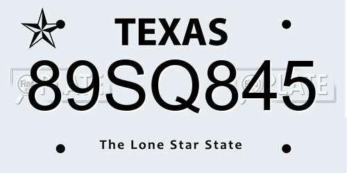 89SQ845 Texas License Plate