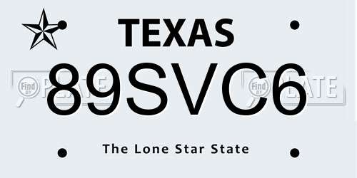 89SVC6 Texas License Plate
