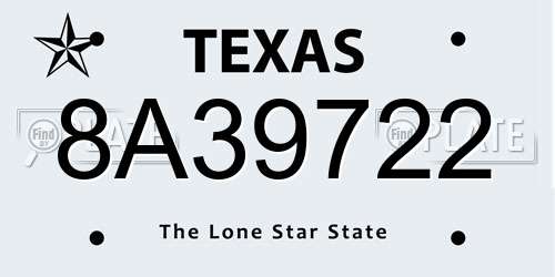 8A39722 Texas License Plate