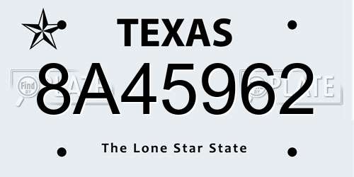 8A45962 Texas License Plate