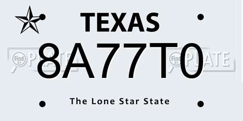 8A77T0 Texas License Plate