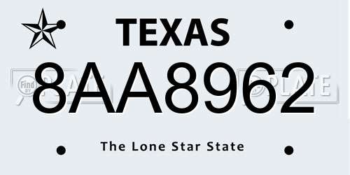 8AA8962 Texas License Plate