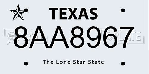 8AA8967 Texas License Plate
