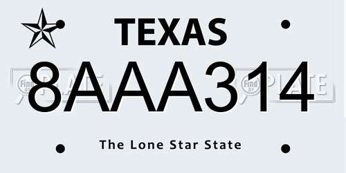 8AAA314 Texas License Plate