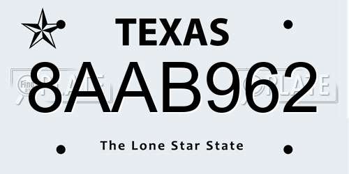 8AAB962 Texas License Plate