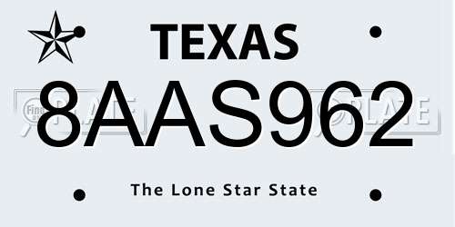 8AAS962 Texas License Plate