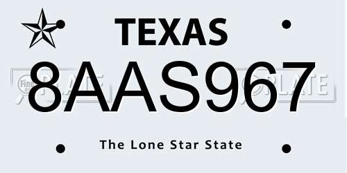 8AAS967 Texas License Plate