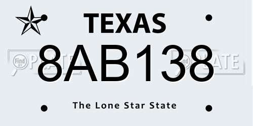 8AB138 Texas License Plate