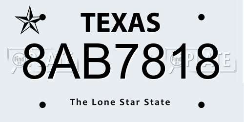 8AB7818 Texas License Plate