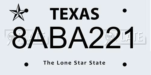 8ABA221 Texas License Plate