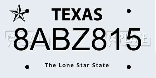8ABZ815 Texas License Plate