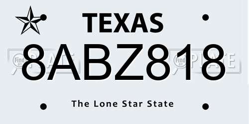 8ABZ818 Texas License Plate