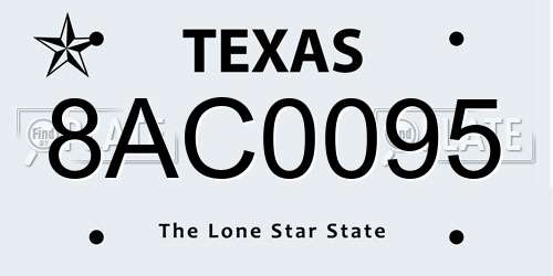 8AC0095 Texas License Plate