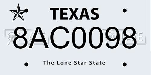 8AC0098 Texas License Plate