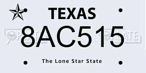 8AC515 Texas License Plate