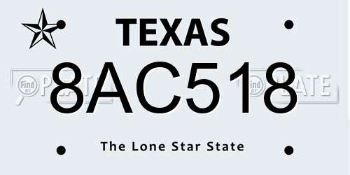 8AC518 Texas License Plate
