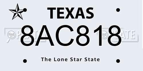 8AC818 Texas License Plate