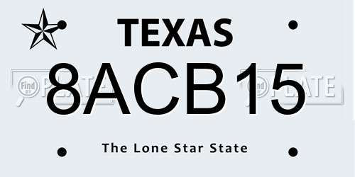 8ACB15 Texas License Plate