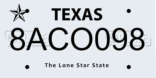8ACO098 Texas License Plate