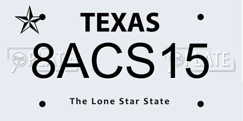 8ACS15 Texas License Plate