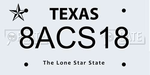8ACS18 Texas License Plate