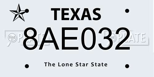 8AE032 Texas License Plate