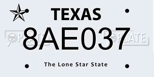 8AE037 Texas License Plate