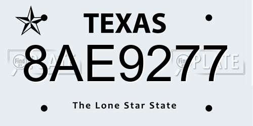 8AE9277 Texas License Plate