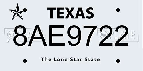 8AE9722 Texas License Plate