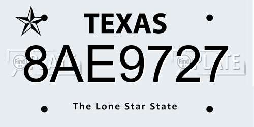 8AE9727 Texas License Plate