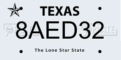 8AED32 Texas License Plate