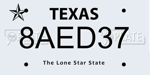 8AED37 Texas License Plate