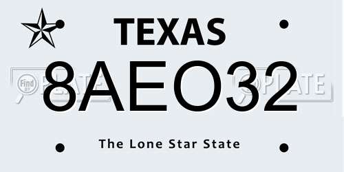 8AEO32 Texas License Plate